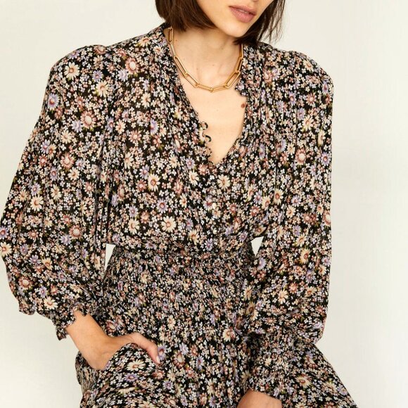 Last Chance! New Sea NY Carson Fall Floral Smocked Maxi Dress Small $395 - Picture 4 of 12
